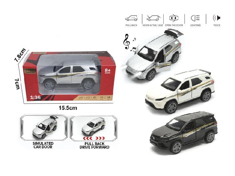 1:36 Huili Alloy Car Model - Toyota Little Land Cruiser In White/Black/Red Mixed Color With Lights And Music