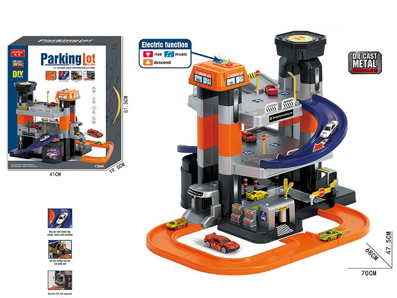 3 Layers Parking Lot With 4 Slide Alloy Cars