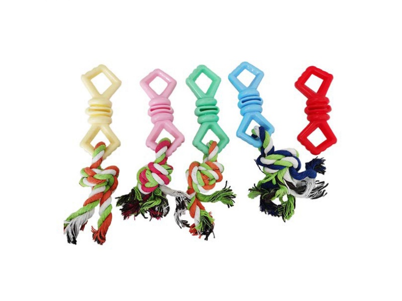 A Bright-Colored Square Bone Pet Toy With Knots