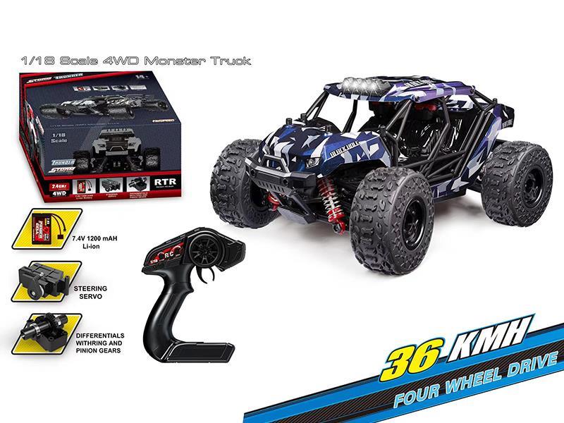 1:18 2.4G Remote Control 4WD High Speed Monster Truck(With 4 Lights)
