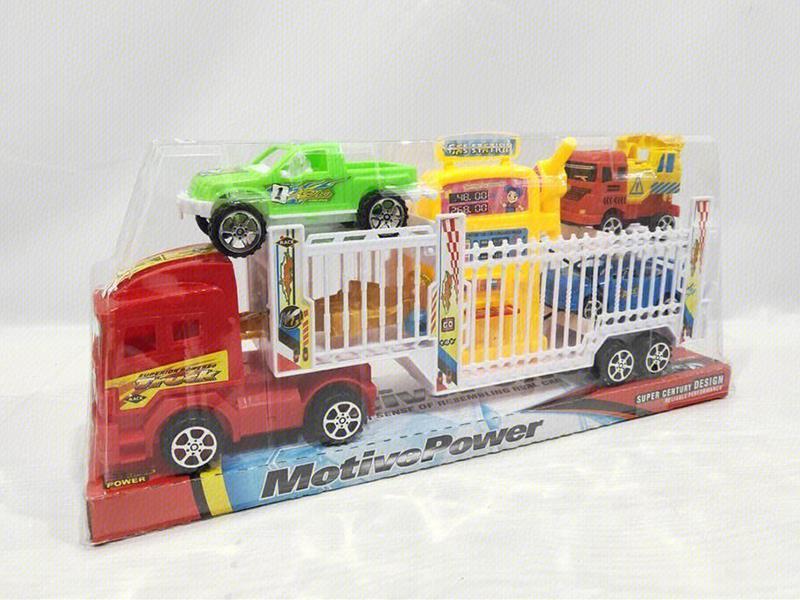 Friction Double Decker Transport Truck With Gas Station +4 Cars