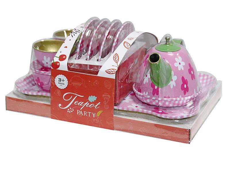 Tinplate Tea Set 14pcs - Flower Pattern