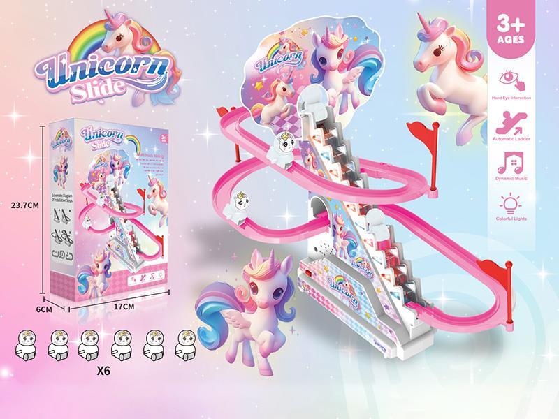 Unicorn Climbing Stairs Electric Slide Track Toy With Lights And Music(6 Unicorn)