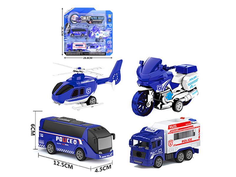 Pull Back Police Bus+Motorcycle+Airplane+Police Car