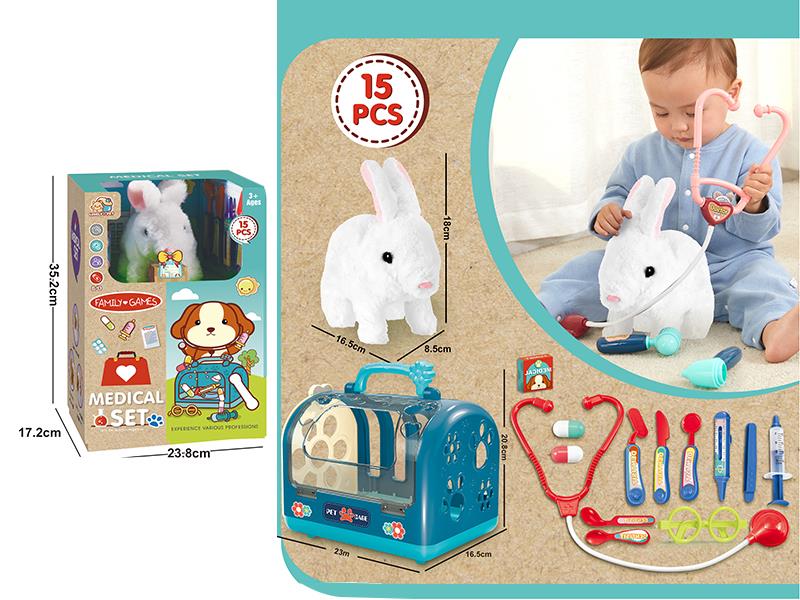 Electric Plush Pet Rabbit Doctor Set 15pcs
