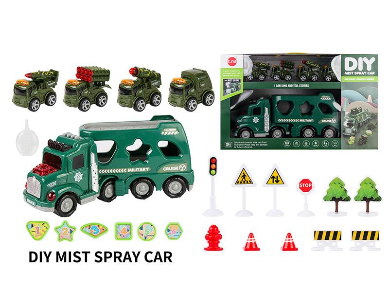 Cartoon Mist Spray Music Container Car With Friction Military Trucks Series