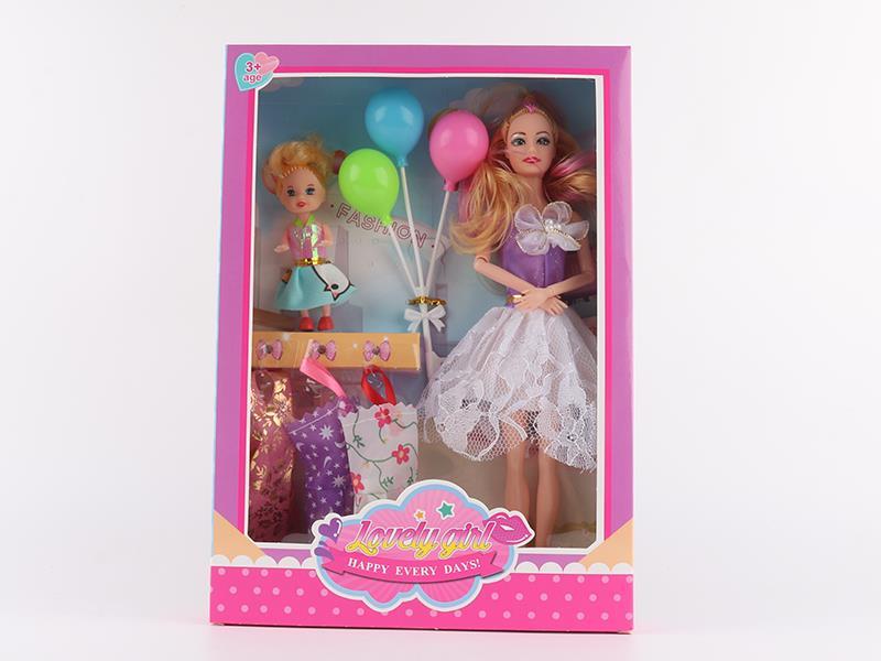 11 Inch Joint Doll  With Small Doll And Balloon
