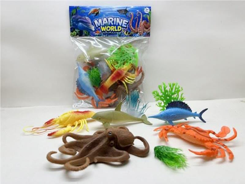 PVC Soft Plastic Sea Animals Set(6PCS Hollow 12-16cm Sea Animals + Coral + Water Grass)