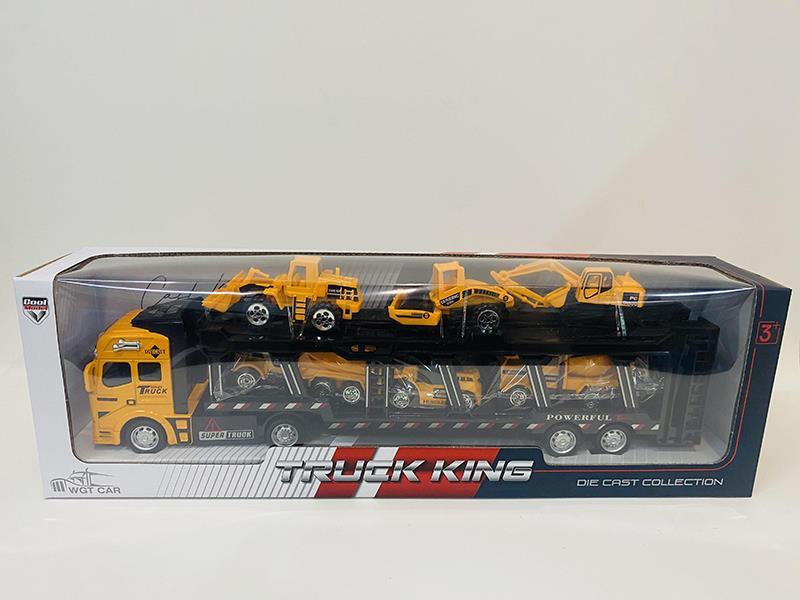 1:50 Pull Back Alloy Trailer With 6 Engineering Trucks