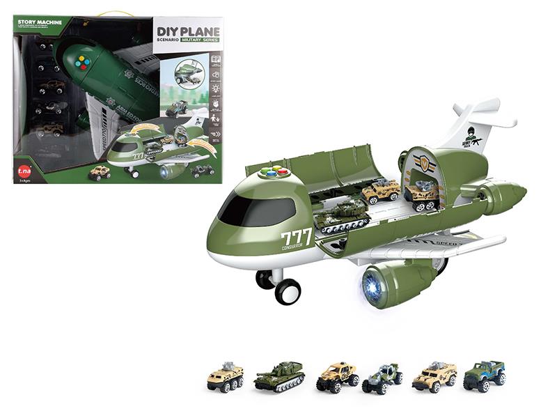 Cartoon Storage Airplane With Sound And Light + Alloy Military Trucks