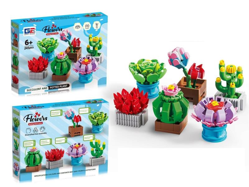 Intelligence Gardening Succulent Building Blocks: Peach Beauty/Ruby/Crimson Flower Jade/Special Jade Lotus/Ruo Green/Zi Chi Lotus Flower Potted Plant 6 Sets (245PCS)