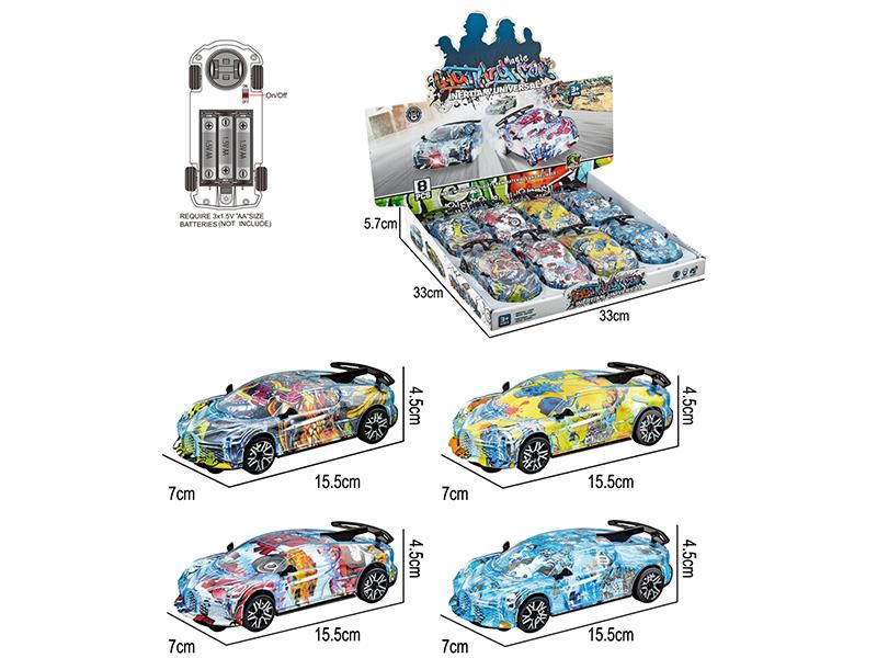 B/O Go And Bump Graffiti Car With Light And Music(Abstract Pattern)8pcs