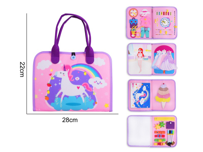 Montessori Early Childhood Education And Intelligence - 5-Page Purple Felt Unicorn Busy Edition