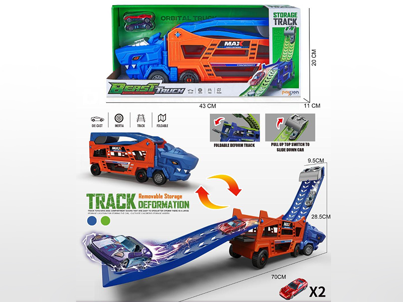 Friction Shark Flodable Deform Track Storage Truck + 2 Alloy Cars