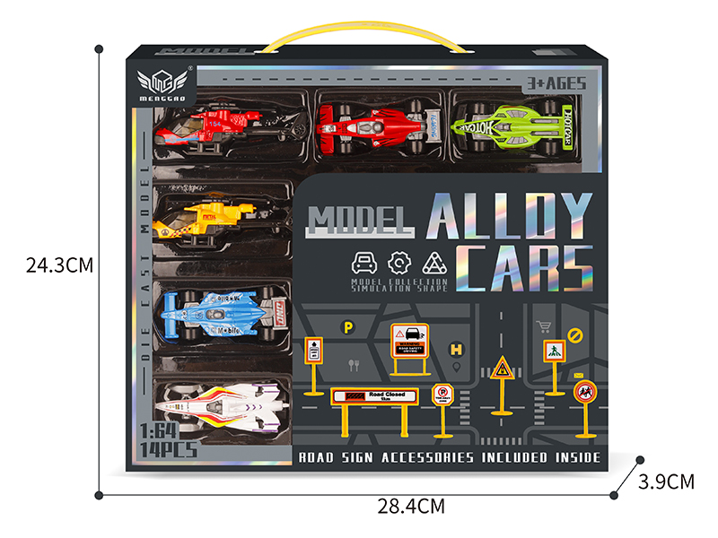 Alloy Equation Car 4pcs + Alloy Red Helicopter 1pcs + Alloy Yellow Helicopter 1pcs + Guidepost