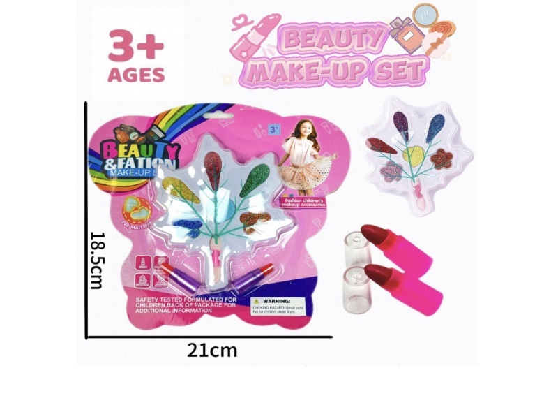 A leaf makeup accessory toy with 2 lipsticks