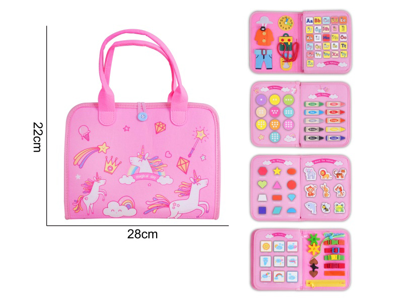 Montessori Early Childhood Education And Intelligence - 5-Page Pink Felt Unicorn Busy Edition