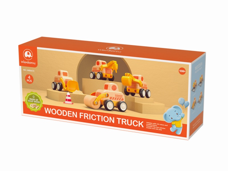 Wooden Mini Engineering Truck With Music And Lights 4pcs