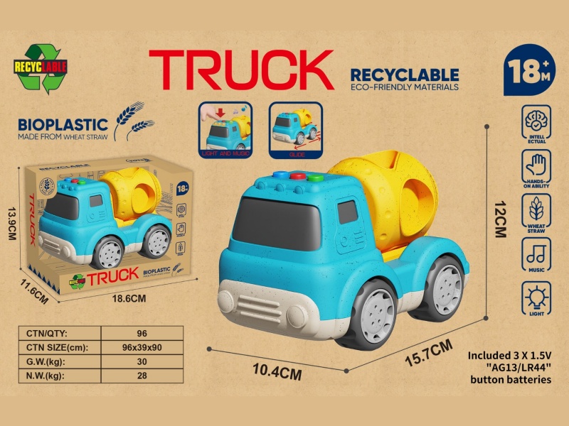 Straw Material Cartoon Sliding Engineering Mixer Truck (Lights And Music)