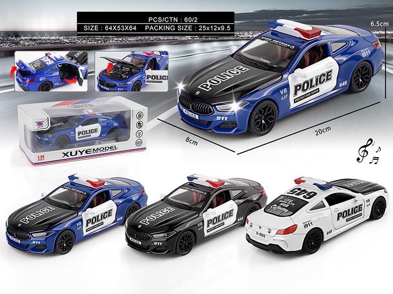 1:24 Bmw Police Car Pull Back Alloy Car Model(4 Doors Can Open, Lights And Music)1PCS