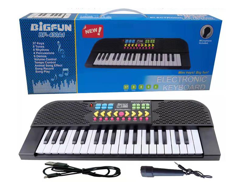 37 Keys Single Speaker Electronic Organ(Black, With Microphone, USB)