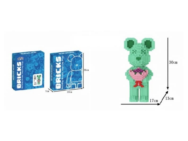 Holding Flower Violent Bear (Green) Building Blocks 1878Pcs