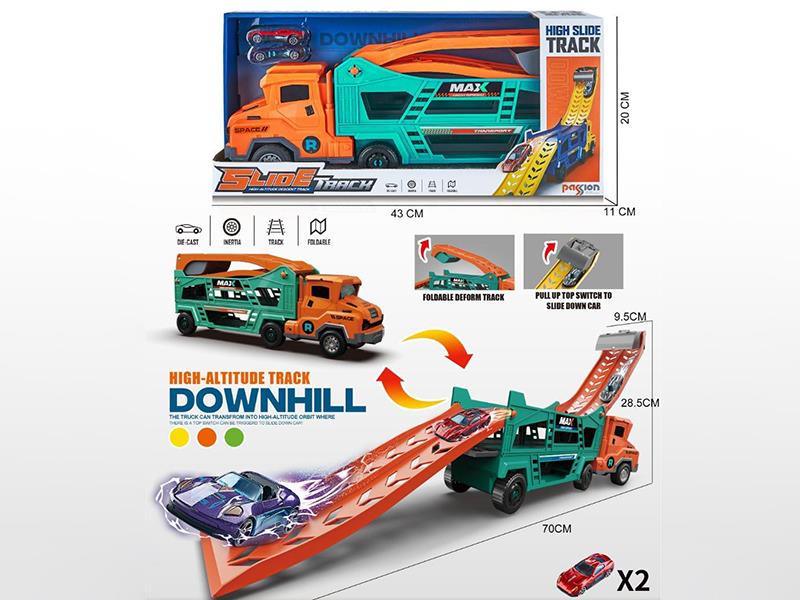 Friction Flodable Deform Track Storage Truck + 2 Alloy Cars