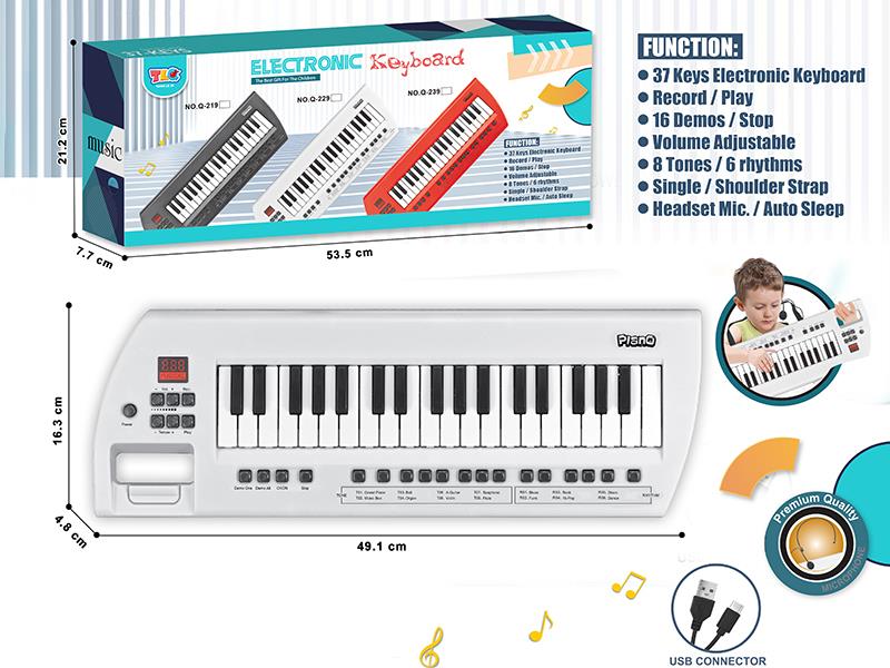 37-Key Multifunctional Electronic Organ(White)With Earphone Mic, TypeC Connector, Strap