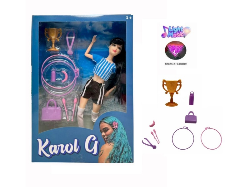 11.5-Inch 13-Joint Solid Body With Lights, Music, Theme Song, World Cup Female Star, Football With Trophy, Medal, Water Cup, Banana, Sports Bag, Hula Hoop, Fitness Slide