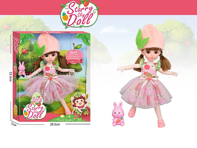 12 Inch 11-Joints Fruit Series Doll(Peach)With PVC Rabbit