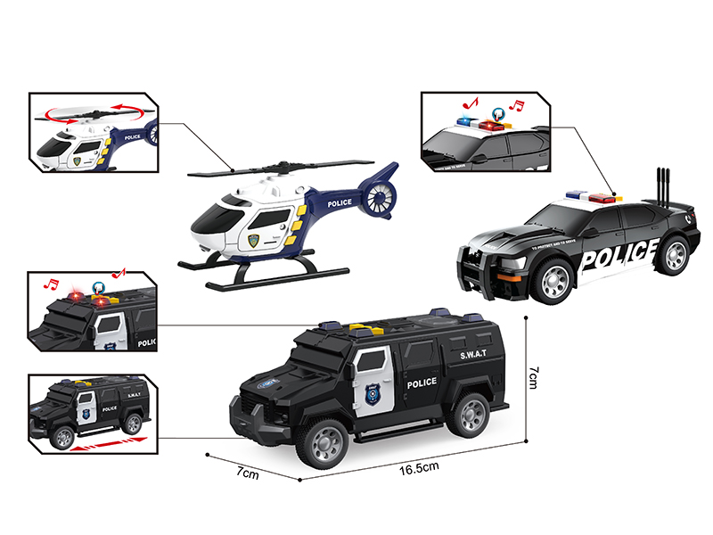 1:32 Friction Police Car & Helicopter Set(Sound & Lights)