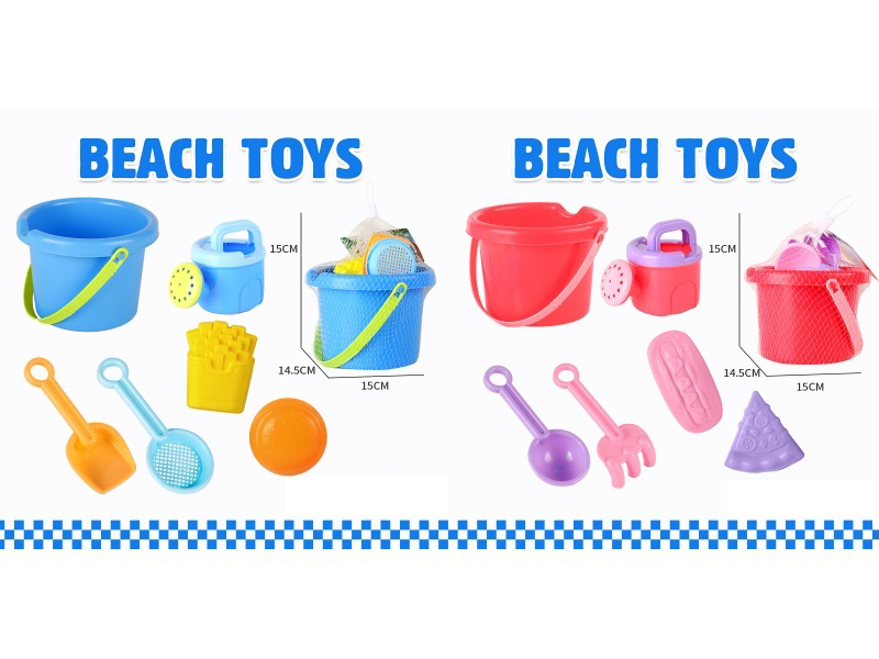 Beach Bucket Shower Sand Spade Tools Burger Potato Chip Mold Set Of 6