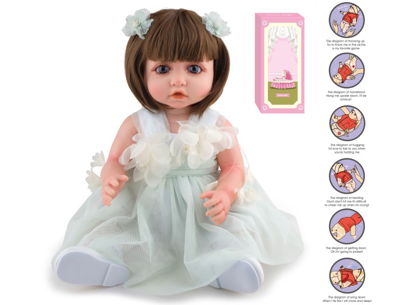 55cm Soft Plastic Reborn Doll(Wig Sheath) With Feeding-Bottle, Magnetic Pacifier, Diaper, Birth Card, With Gravity-Sensing Sound-Emitting Function