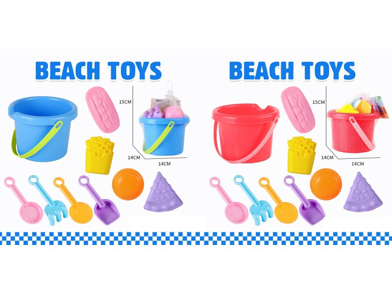 Beach Bucket Sand Spade Tools Burger Potato Chip Mold Set Of 9