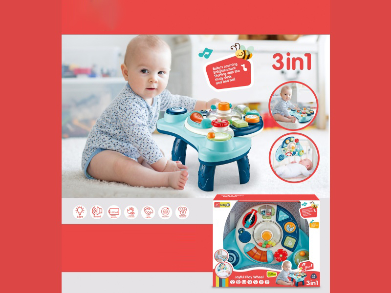 3 In 1 Learning Table Playpen Hanging Toy With Light And Music(Blue)