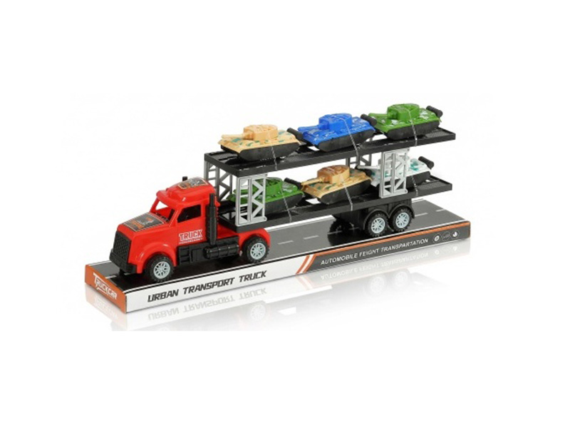 An Inertial American Tractor Truck Is Carrying Six Tanks