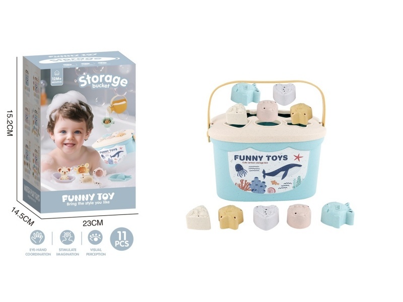 Wheat Pole Bathroom Building Block Storage Bucket Set