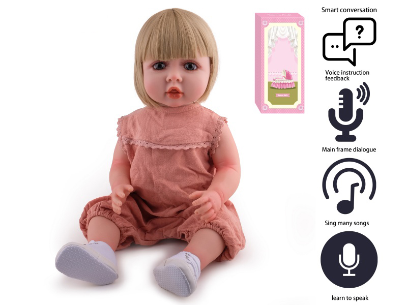 55cm Soft Plastic Reborn Doll(Wig Sheath) With Feeding-Bottle, Magnetic Pacifier, Diaper, Birth Card With Smart Conversation, Recording Functions