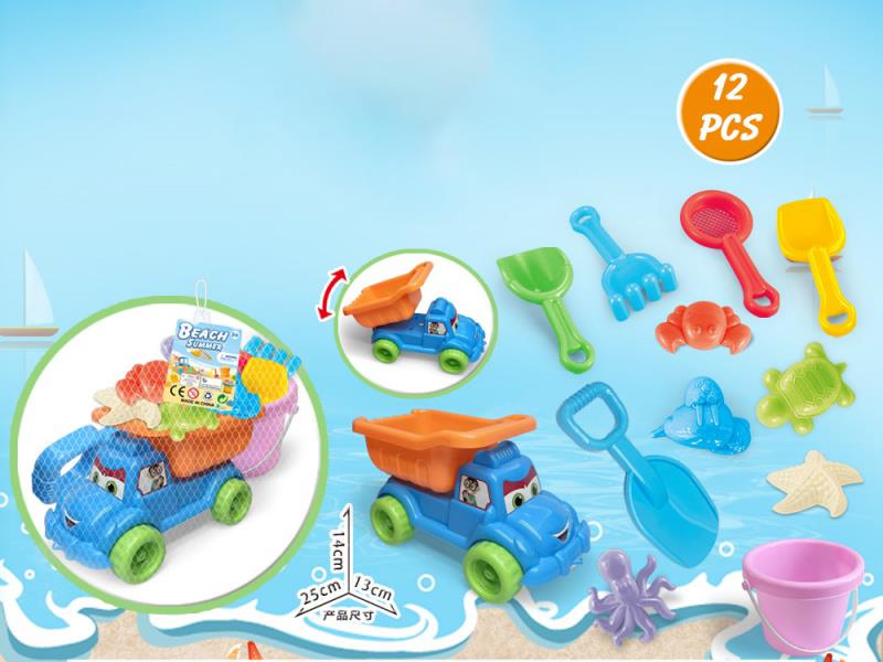Large Truck With Beach Accessories + Bucket + Large Shovel (12 Pieces)