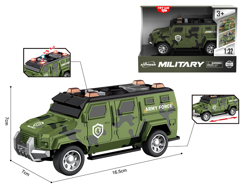1:32 Friction Army Force Vehicle(Sound & Lights)