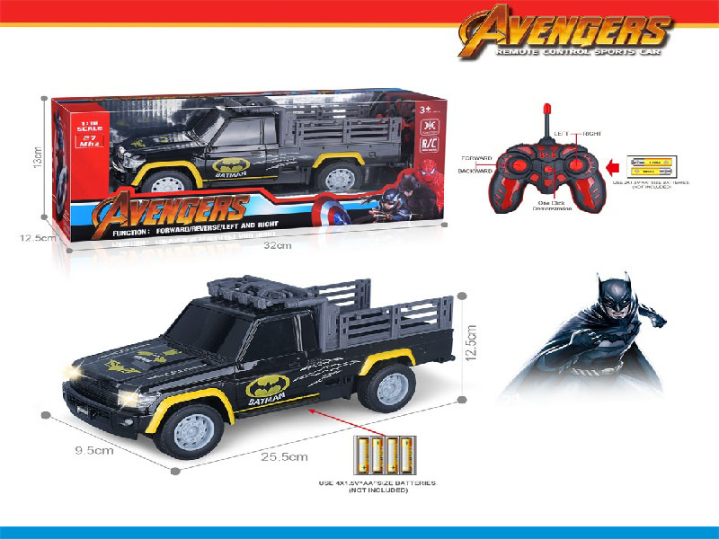 27Mhz 1:18 Five-Way With Front Headlights One-Click Demonstration Uv Printing Batman Pickup Remote Control Vehicle (Electricity Not Included)