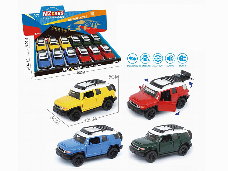 1:36 Pull Back Alloy Off-Road Vehicle(3 Doors Can Open)(With Sound And Lights) 12pcs