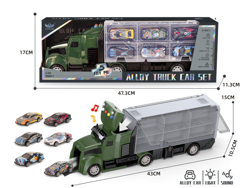 Military Long-Nosed Container Truck + Random Racing Series Iron Sheet Vehicle