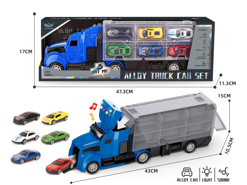 Urban Long-Nosed Container Truck + No. 6 Sunroof Sports Car Series Alloy Vehicle