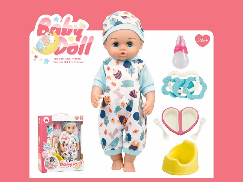 14-Inch Drinking And Urinating Doll With Accessories (Head, Hands And Feet With Rubber, Body With Ic For Blowing Air,24 Sounds