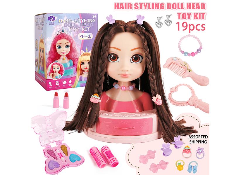 19pcs Hair Styling Doll Head Toy Kit