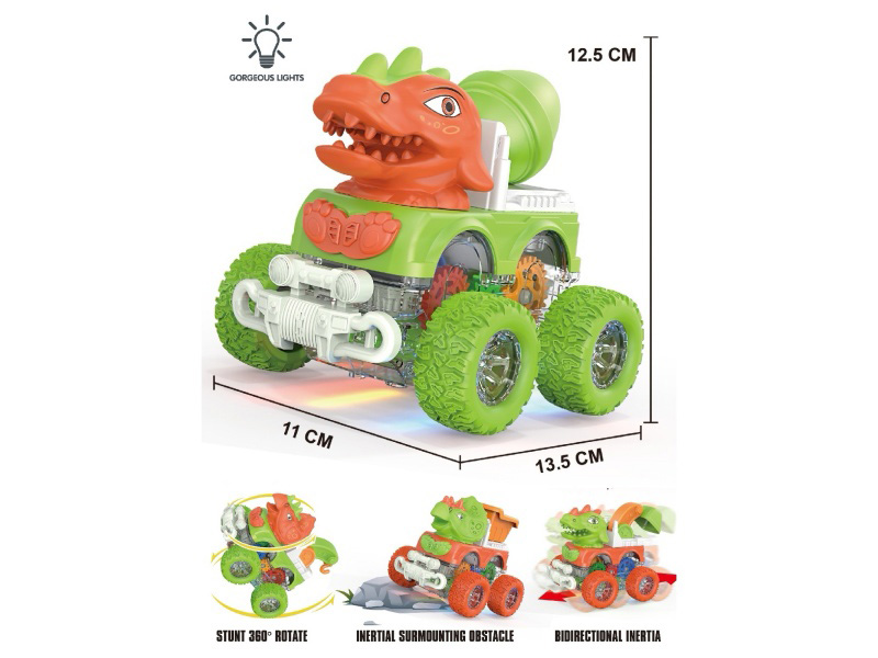 Illuminated Transparent Gear Four-Wheel Drive Climbing Stunt Rotating Dual-Inertia Dinosaur Engineering Team