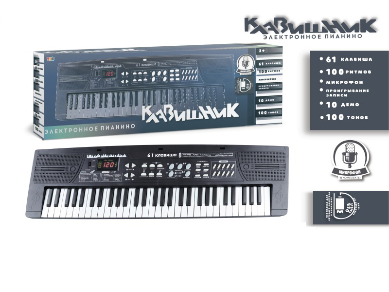 61-Key Russian Multi-Functional Electronic Organ With Digital Function, Usb Connection Cable, Microphone (Black)