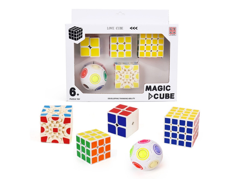 2X2 Rubik'S Cube (Heat Transfer) + 3X3 Rubik'S Cube (Heat Transfer) + 4X3 Rubik'S Cube (Heat Transfer) + Gear (Heat Transfer) + White Rainbow Ball