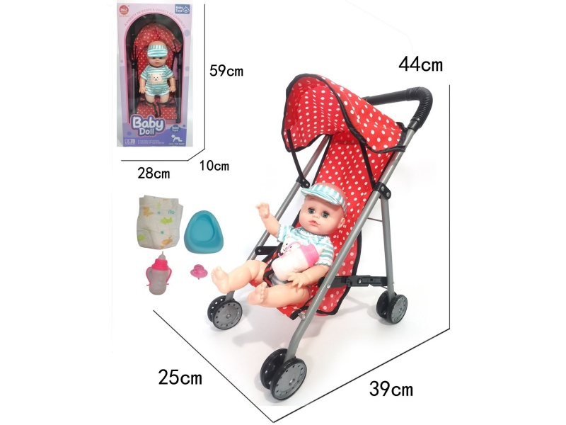 Iron Stroller + Doll With 12 Sounds + Accessories